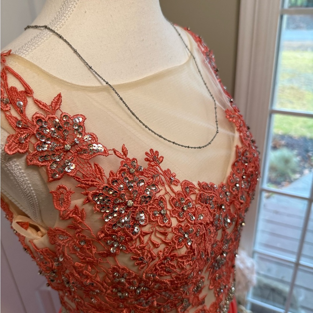 Elegant Coral Embellished Prom Dress